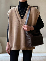 Pull en Côtelé Femme Gilet Sans Manches à Col V Unicolore