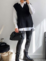 Pull en Côtelé Femme Gilets Sans Manches à Col V Unicolore