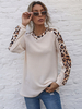Pull en Côtelé Femme Imprimé Léopard à Col Rond avec Manches Longues Bicolores Pull Femme