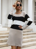Pull en Côtelé Femme Mi-long à Col Rond avec Manches Longues Coupe Cintrée Tricolores Robe Pull