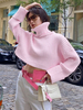 Pull en Côtelé Femme Taille Haute à Col Montant avec Manches Longues Unicolore Pull Femme