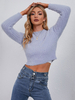 Pull en Côtelé Femme Taille Haute à Col Rond avec Manches Longues Unicolore Pull Femme