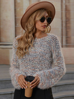 Pull en Côtelé Femme Teddy Imprimé avec Manches Longues à Col Rond Décontracté Pull Femme