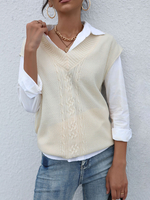 Pull en Côtelé Gilet sans Manches à Col V Unicolore Pull Femme