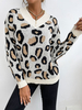 Pull en Côtelé Imprimé Court à Col V avec Manches Longues Bicolores Pull Femme