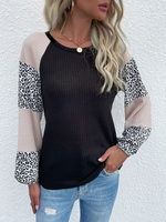 Pull en Côtelé Imprimé Femme à Col Rond avec Manches Longues Pull Femme