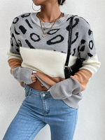 Pull en Côtelé Imprimé Femme à Col Rond avec Manches Longues Pull Femme