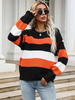 Pull en Côtelé Imprimé Femme Court à Col Rond avec Manches Longues Tricolores Pull Femme