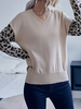 Pull en Côtelé Imprimé Femme Court à Col V avec Manches Longues