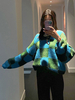 Pull en Côtelé Imprimé Femme Courte Décontracté Bicolores Pull Femme