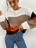 Pull en Côtelé Imprimé Femme Décontracté à Col Rond avec Manches Longues Tricolores