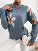 Pull en Côtelé Imprimé Fleurie à Col Rond avec Manches Longues Pull Femme