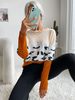 Pull en Côtelé Imprimé Léopard Femme Décontracté à Col Rond avec Manches Longues Tricolores