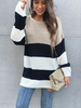 Pull en Côtelé Imprimé Rayures Femme à Col Rond avec Manches Longues Tricolores Pull Femme
