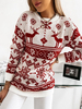 Pull en Côtelé Noël Femme Court à Col Rond avec Manches Longues Bicolores Pull Femme