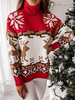Pull en Côtelé Noël Femme Court à Col Rond avec Manches Longues Bicolores Pull Femme