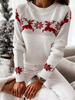 Pull en Côtelé Noël Femme Court à Col Rond avec Manches Longues Bicolores Pull Femme