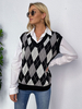 Pull en Côtelé sans Manches Gilet Femme Imprimé à Col V avec Bretelles Bicolores
