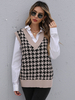 Pull en Côtelé sans Manches Gilet Femme Imprimé à Col V avec Bretelles Bicolores