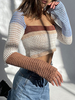 Pull en Côtelé Taille Haute à Col Carré avec Manches Longues Pull Femme