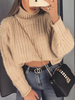 Pull en Côtelé Taille Haute Femme à Col Montant avec Manches Longues Unicolore Pull Femme