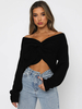 Pull en Côtelé Taille Haute Femme à Col V avec Manches Longues Unicolore Pull Femme