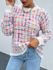 Pull en Côtelé Teddy Femme Court avec Manches Longues à Col Rond Pull Femme