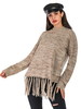 Pull en Maille avec les Franges Femme Hiver Côtelé Beige à Col Rond Long Chaud Pull en Maille Femme Hiver