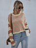 Pull en Maille avec Les Rayures Blanc et Rose Femme Hiver Côtelé à Col Rond Taille Haute Chaud Pull en Maille Femme Hiver
