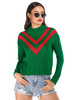 Pull en Maille avec Les Rayures en Forme V Rouge Femme Hiver Côtelé Vert à Col Rond Chaud Pull en Maille Femme Hiver