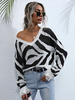 Pull en Maille avec Les Rayures Noir et Blanc Femme Hiver à Epaules Nues Chaud Pull en Maille Femme Hiver