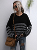 Pull en Maille avec Les Rayures Noir et Gris Marin Femme Hiver Côtelé à Col Rond Chaud Pull en Maille Femme Hiver