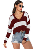Pull en Maille avec Les Rayures Rouge et Blanc à Col V Taille Haute Ronciné Femme Hiver Côtelé Chaud Pull en Maille Femme Hiver