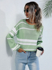 Pull en Maille avec Les Rayures Vert et Blanc Marin Femme Hiver Côtelé à Col Rond Chaud Pull en Maille Femme Hiver
