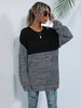 Pull en Maille Bimatière Gris et Blanc Femme Hiver Long Côtelé à Col Rond Chaud Pull en Maille Femme Hiver