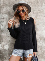 Pull en Maille Courte Femme avec Manches Longues à Col Rond Unicolore Pull Femme