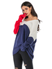 Pull en Maille Cousu Rouge Beige et Bleu Femme Hiver Côtelé à Col V avec Les Epaules Nues Chaud Pull en Maille Femme Hiver