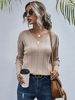 Pull en Maille Côtelé à Col V avec Les Torsades Beige Chaud Pull en Maille Femme Hiver