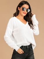 Pull en Maille Côtelé à Col V avec Les Torsades Blanc Oversize Chaud Pull en Maille Femme Hiver