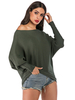 Pull en Maille Côtelé à Epaules Nues Vert foncé Oversize Unicoloure Chaud Pull en Maille Femme Hiver