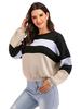 Pull en Maille Côtelé avec Les Rayures Noir Blanc et Beige Taille Haute Chaud Pull en Maille Femme Hiver