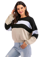Pull en Maille Côtelé avec Les Rayures Noir Blanc et Beige Taille Haute Chaud Pull en Maille Femme Hiver