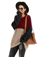 Pull en Maille Côtelé Cousu avec Rouge Noir et Beiges Oversize Chaud Pull en Maille Femme Hiver