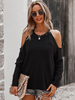 Pull en Maille Femme Courte à Col Rond avec Manches Longues avec Epaule Dénudée Uncolore Pull Femme