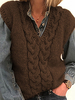 Pull en Maille Femme Gilet Hiver à Col V sans Manches Unicolore Côtelé Pull en Maille Femme Hiver