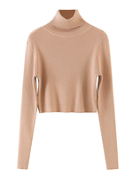 Pull en Maille Femme Hiver à Col Montant Ample avec Manches Longues Taille Haute Unicolore Pull en Maille Femme Hiver
