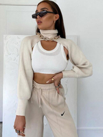 Pull en Maille Femme Hiver à Col Montant Ample avec Manches Longues Unicolore Courte Côtelé Pull en Maille Femme Hiver