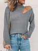 Pull en Maille Femme Hiver à Col Montant avec Epaules Nus avec Manches Longues Pull en Maille Femme Hiver