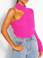 Pull en Maille Femme Hiver à Col Montant avec Manches Longues avec Epaules Nus Unicolores Pull en Maille Femme Hiver