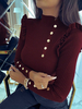 Pull en Maille Femme Hiver à Col Montant avec Manches Longues Pull en Maille Décoration avec Les Boutons Femme Hiver